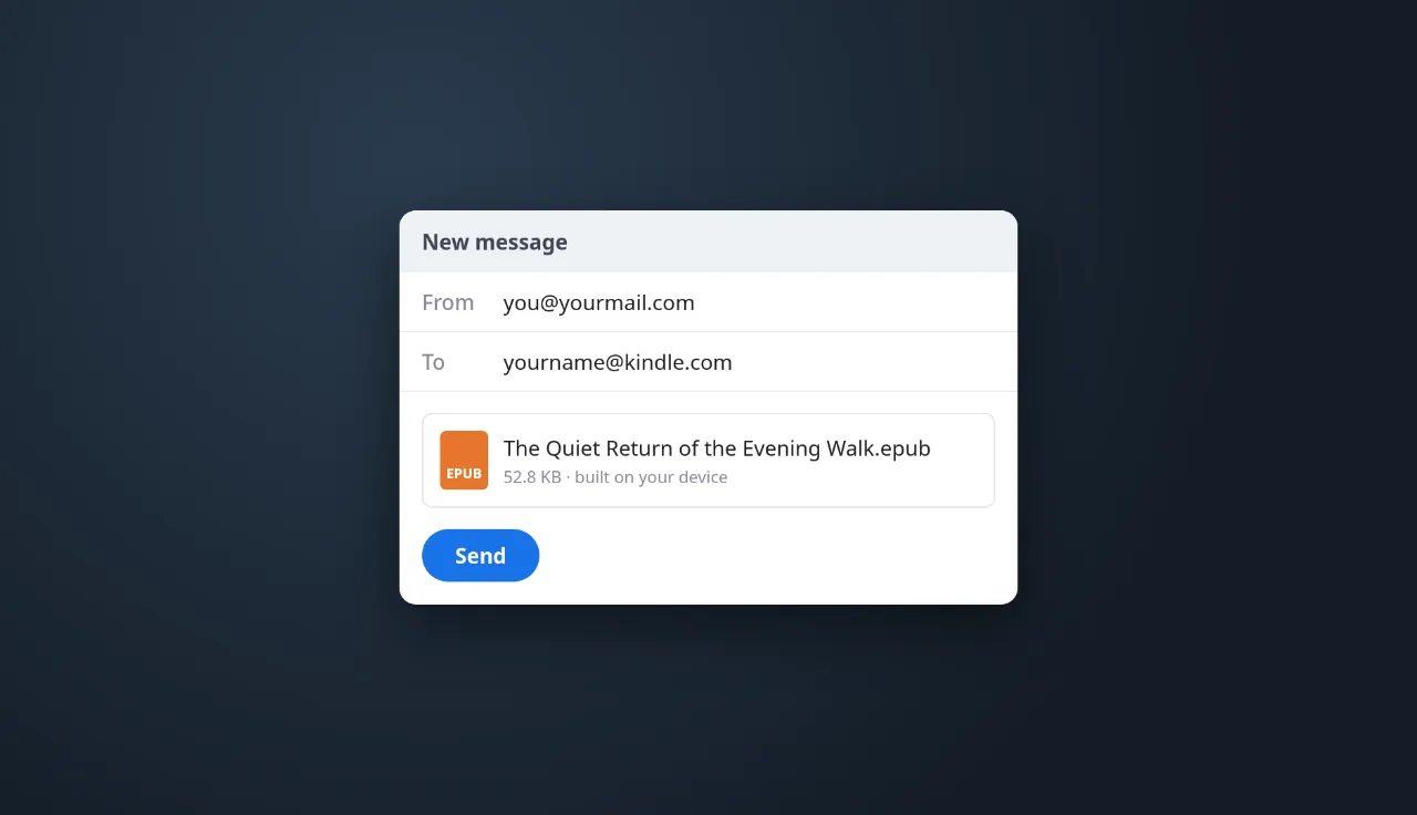 An email to a kindle.com address with the article EPUB attached